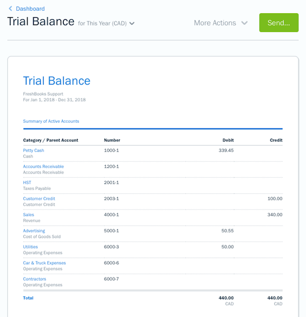 Trial balance report sample