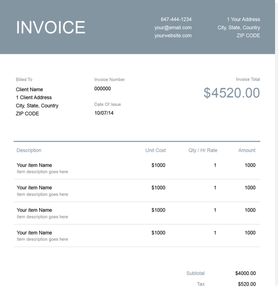 Sample invoice as a sole trader