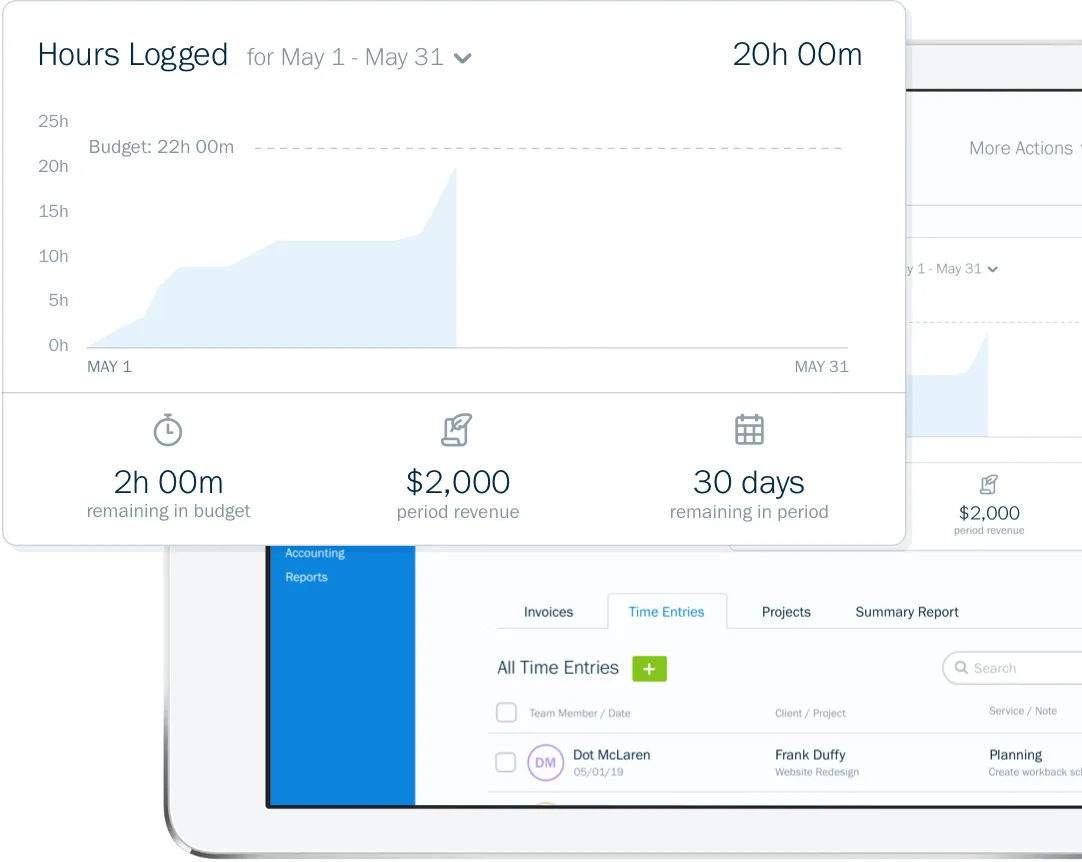 Screenshot of retainers and cashflow in FreshBooks invoicing software