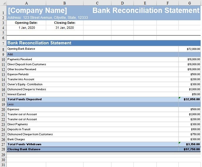 Free Bank Reconciliation Template
