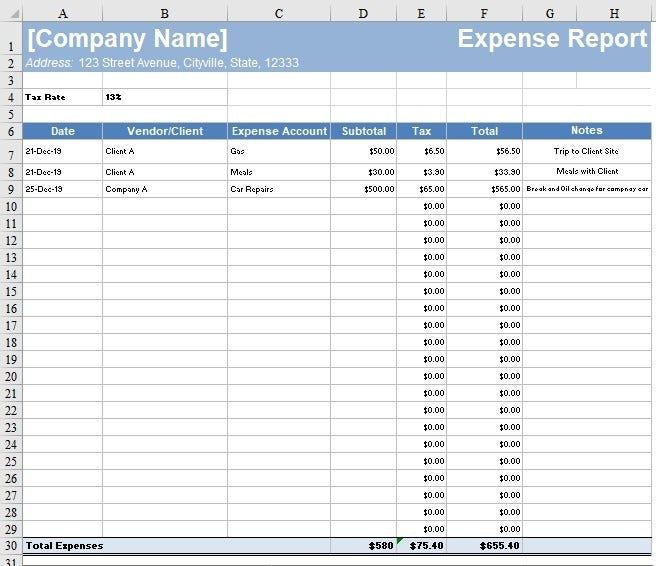 Free Expense Report Template