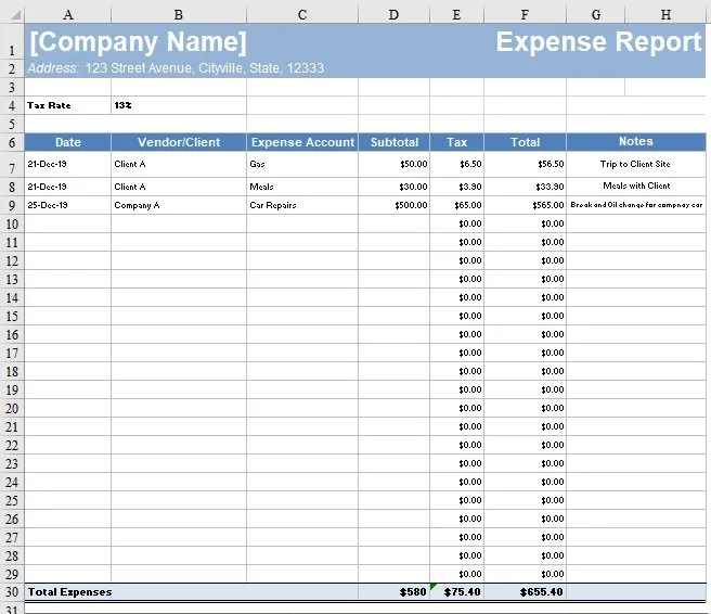 FreshBooks expense report template