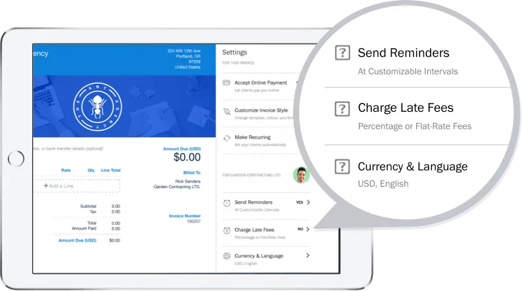 FreshBooks invoicing software settings ipad