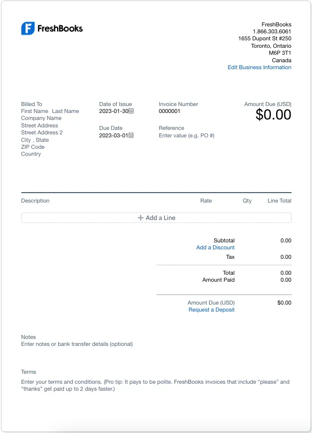 Create New Invoice on FreshBooks