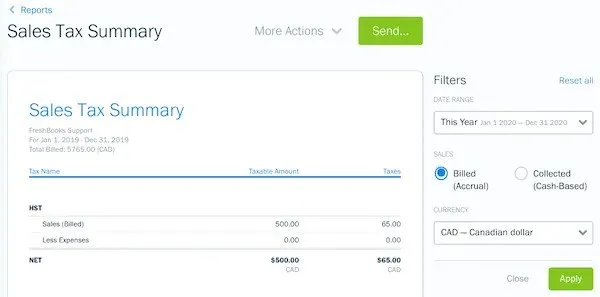 Sales Tax Summary Report